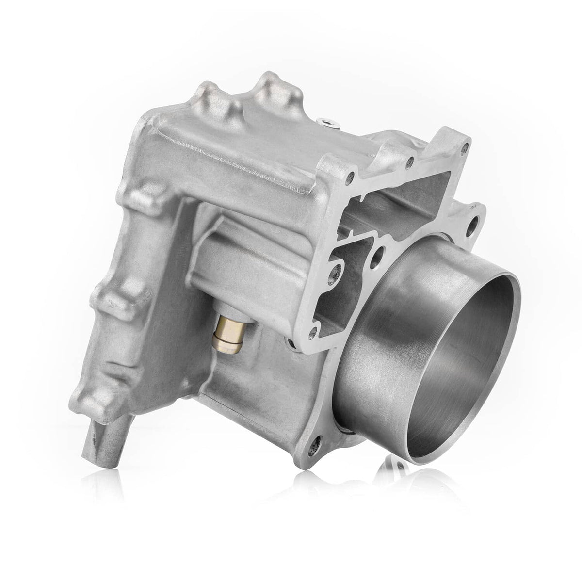 Aluminum cylinder jug and piston top end component with mounting flanges