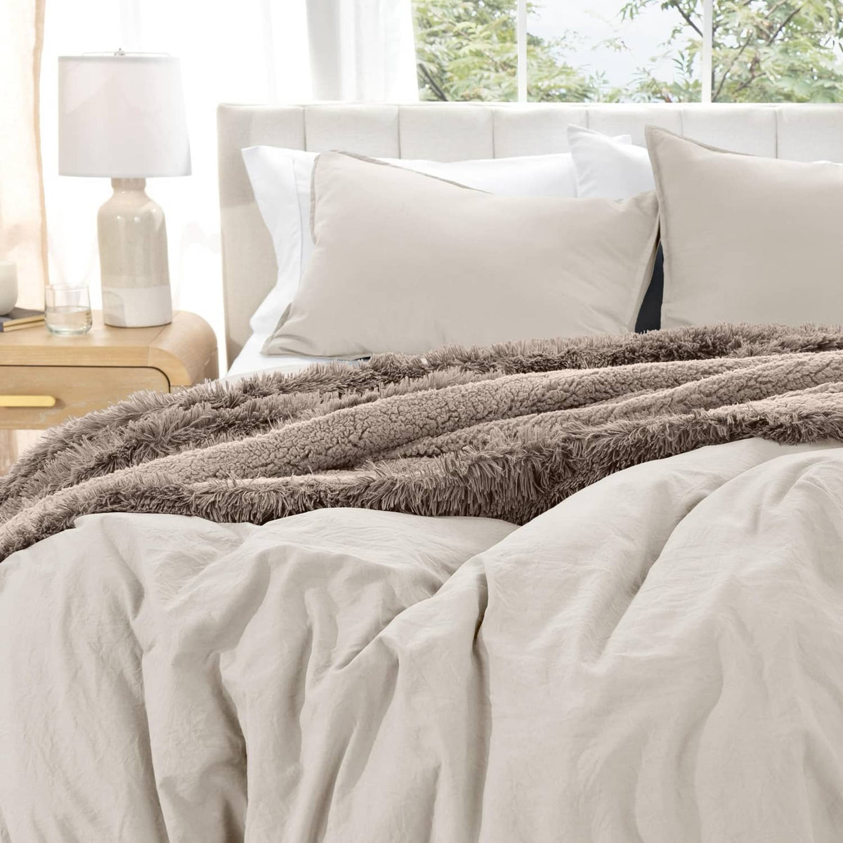 Fog-washed microfiber duvet cover set with pillow shams and wrinkle texture