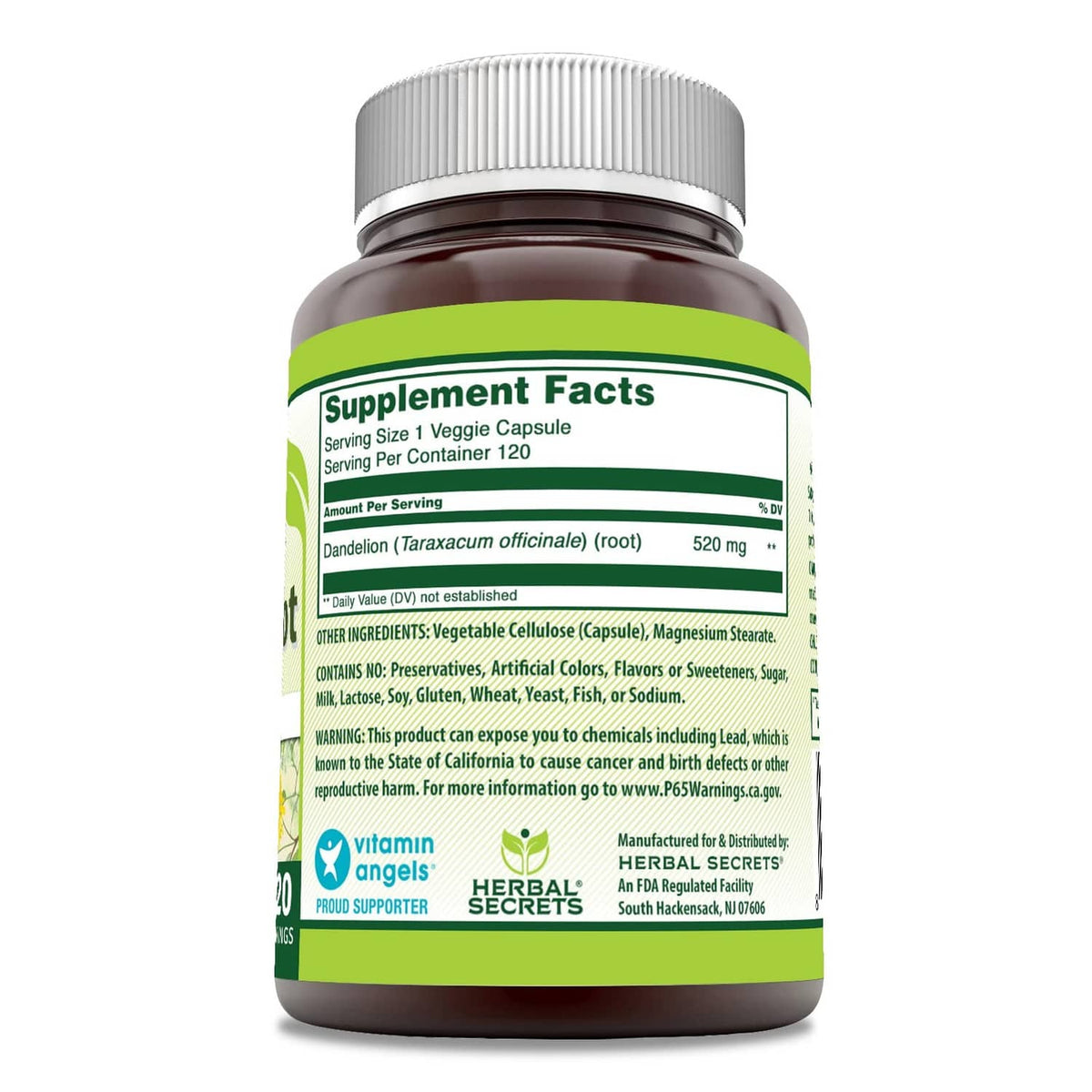 Supplement Facts bottle label with serving size 1 veggie capsule and 520 mg per serving