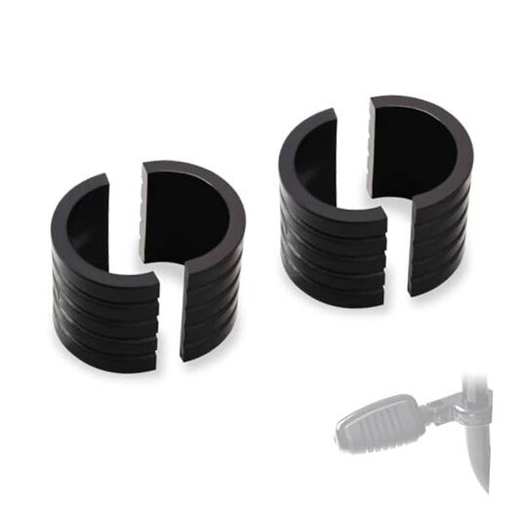 Black highway peg mount spacer bushings, pair of ribbed sleeves with inner cutout
