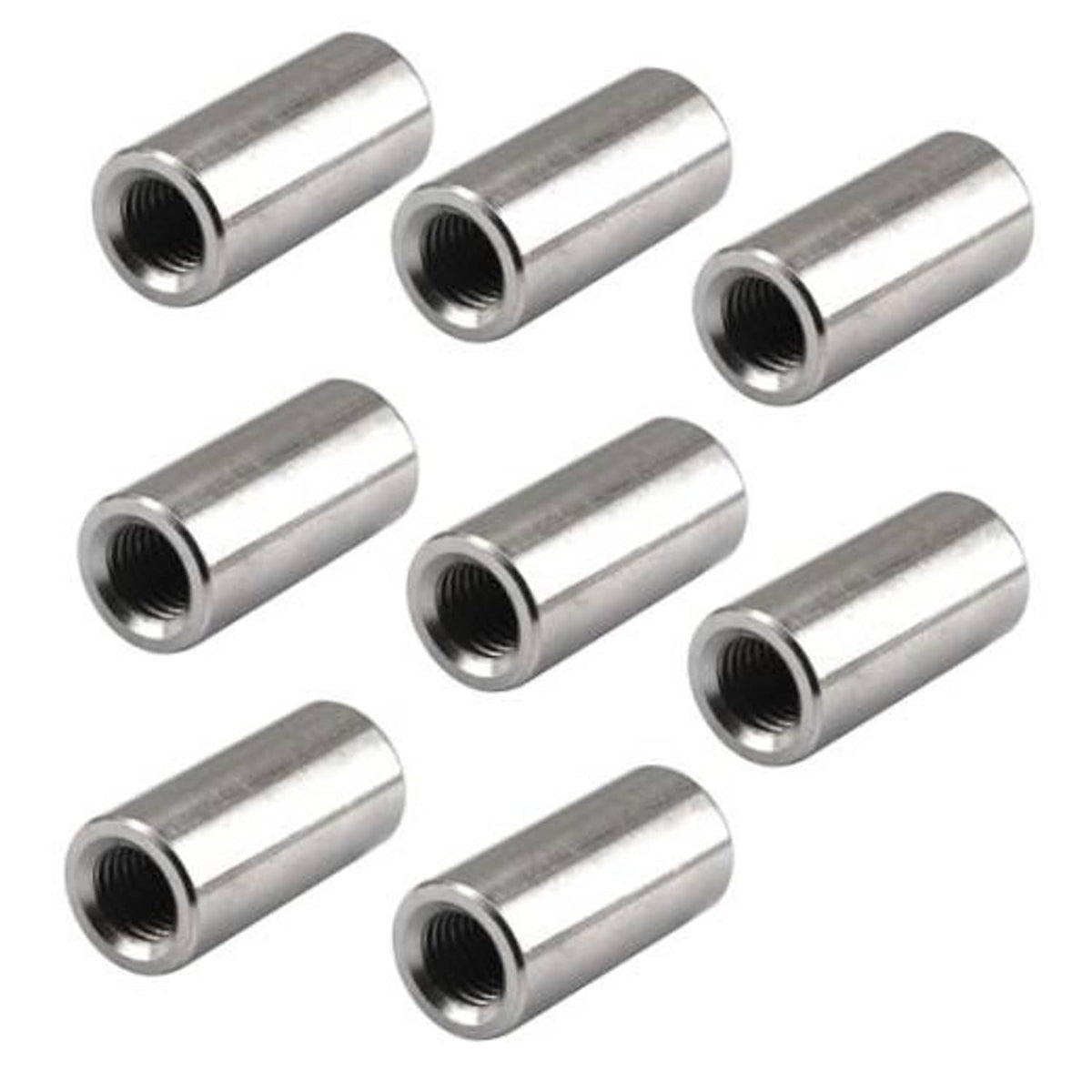 Stainless steel sleeve connector nuts, round with internal threads (8-piece set)