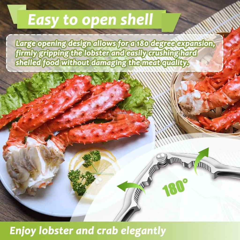 Stainless steel lobster cracker pliers with curved jaw and long fork pick