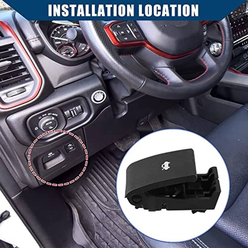 Hood release handle installed near steering column, black plastic latch