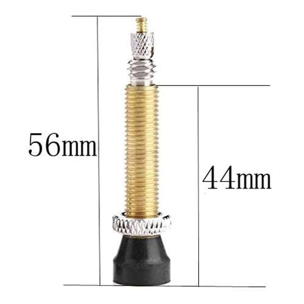 Brass-colored threaded Presta valve stem with black base, 44mm length