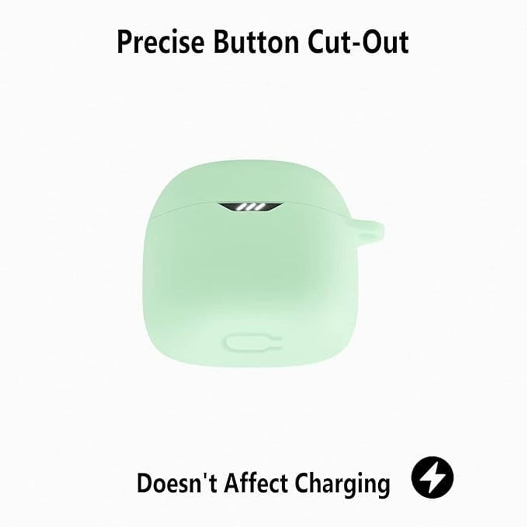 Luminous green silicone earbud case with precise top and side cut-outs