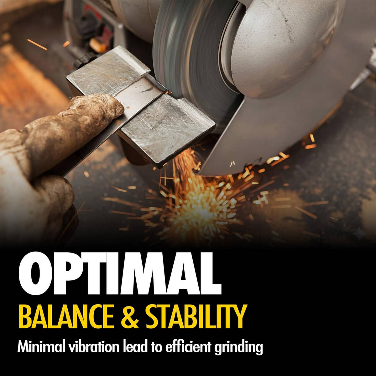 Bench grinder with twisted stainless steel wire wheel contacting metal under grinding sparks