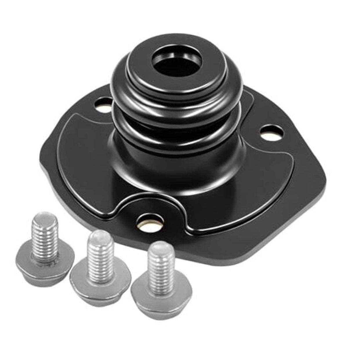 Black shifter turret seal with metal plate and three mounting studs