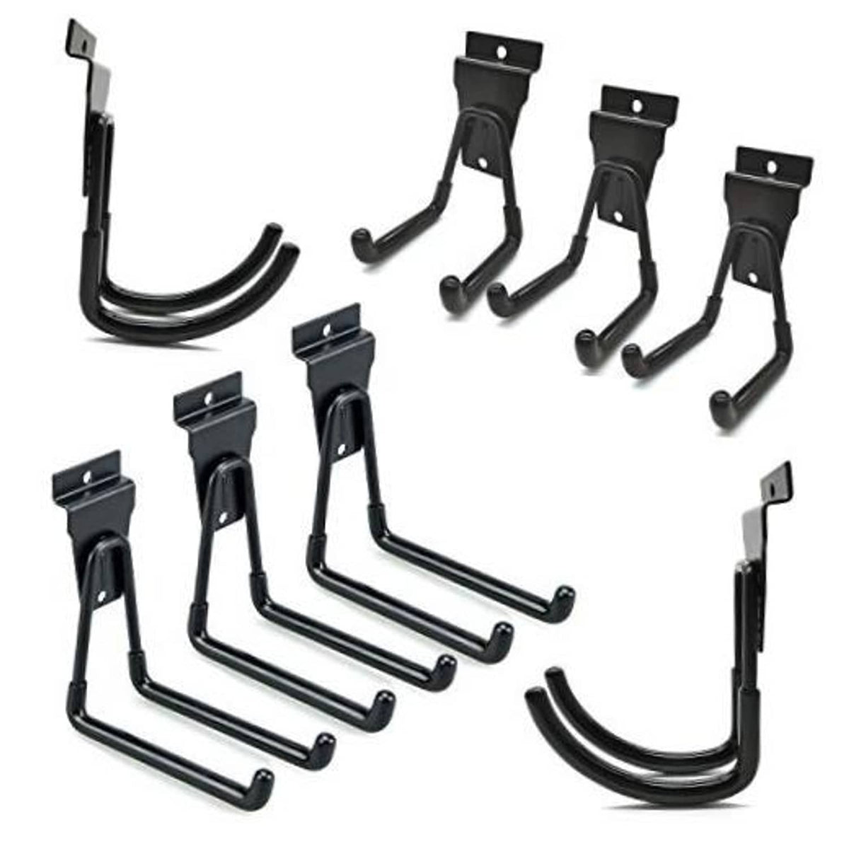 Black heavy-duty slatwall hooks, curved ends, 8-pack set
