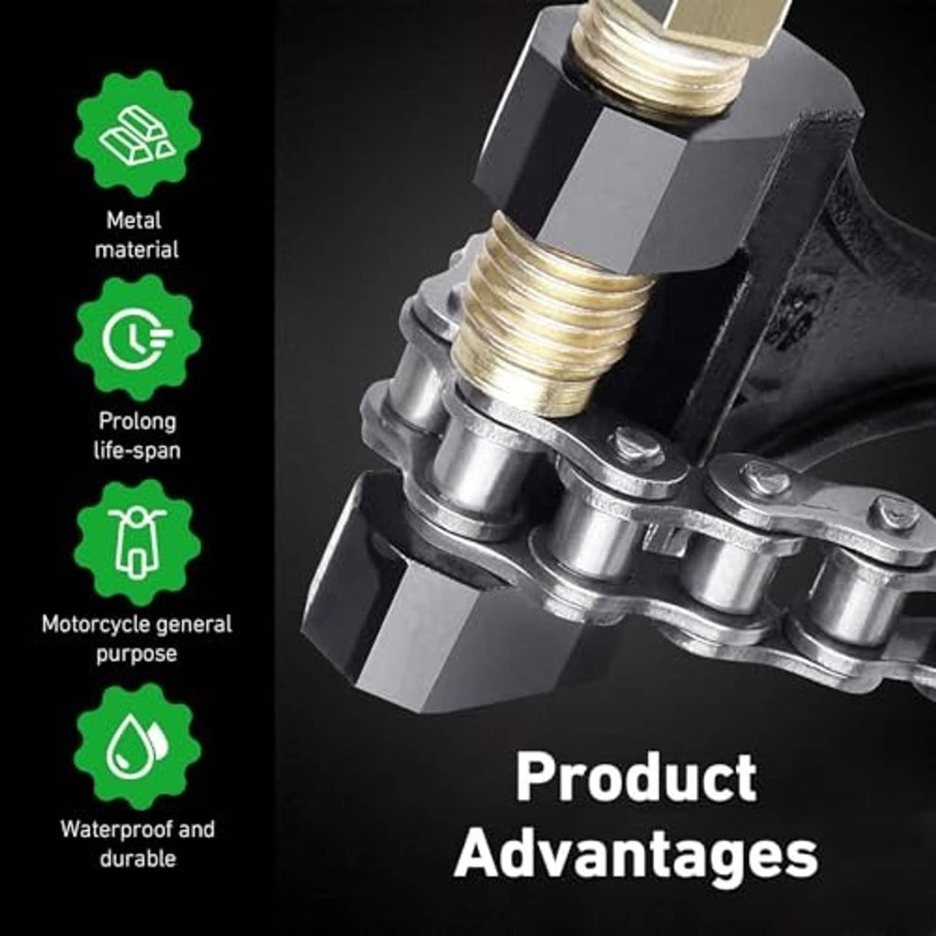 Black metal chain breaker with threaded screw head and adjustable clamp jaws