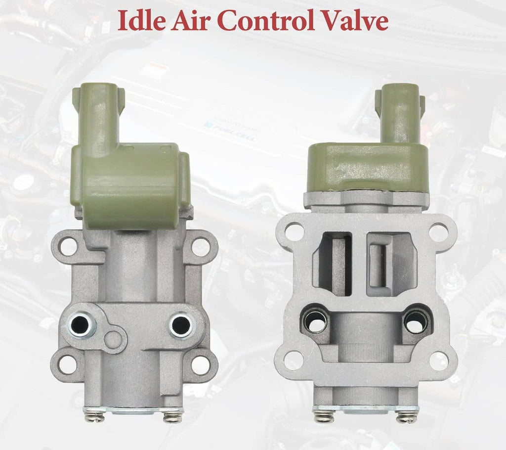 Idle air control valve shown from front and rear with beige connector and metal base
