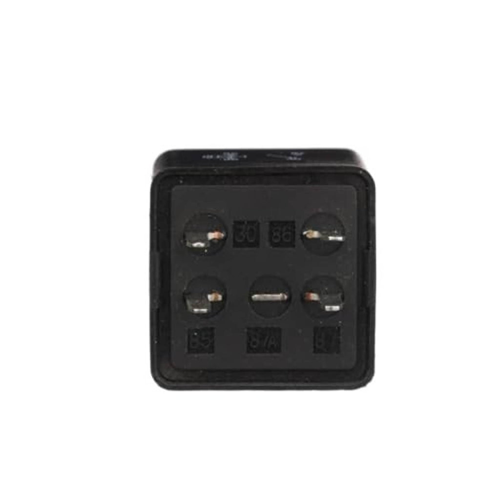 Black relay face with multiple contact terminals and embossed circuit numbers