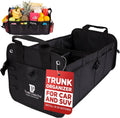 Black car trunk organizer with multi-compartments and carry handle straps