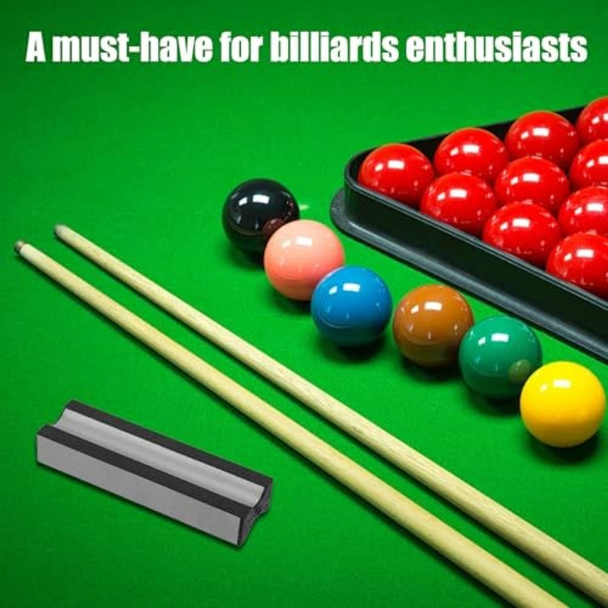 Pool cue tip shaper tools, gray and black grinding heads shown near billiard balls