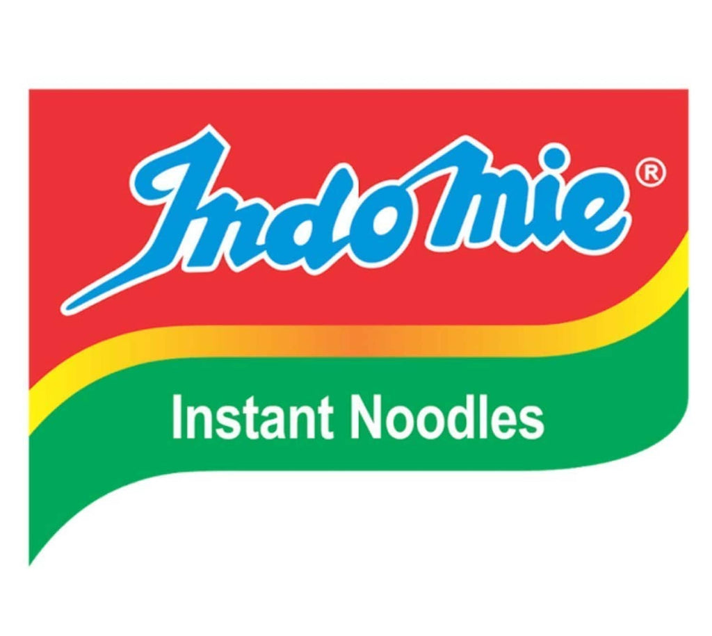 Indomie Instant Noodles logo panel with red, blue, and green banner