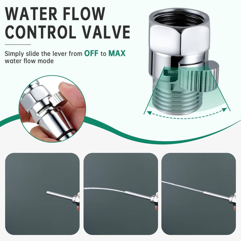 Chrome water flow control valve with lever and threaded douche nozzle connector