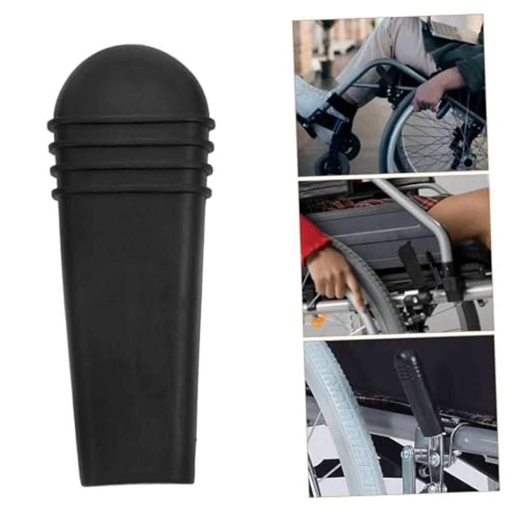 Single black wheelchair brake extension handle cover with ribbed collar and curved top