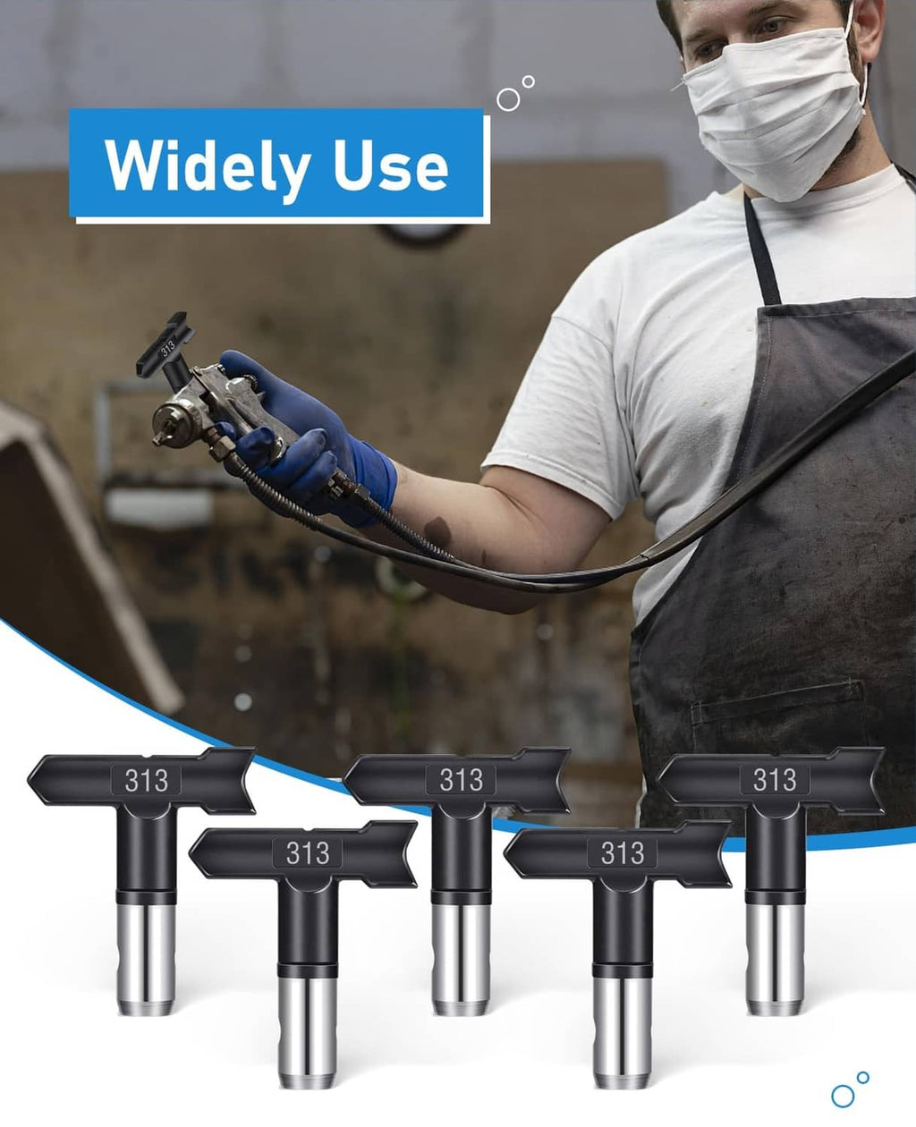 Multiple 313 airless spray nozzle tips, black caps with silver metal stems