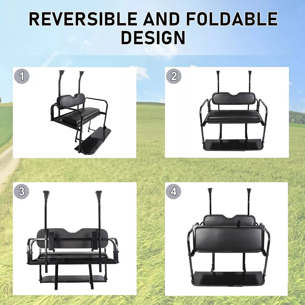 Reversible foldable rear seat kit with black cushions and fold-out platform