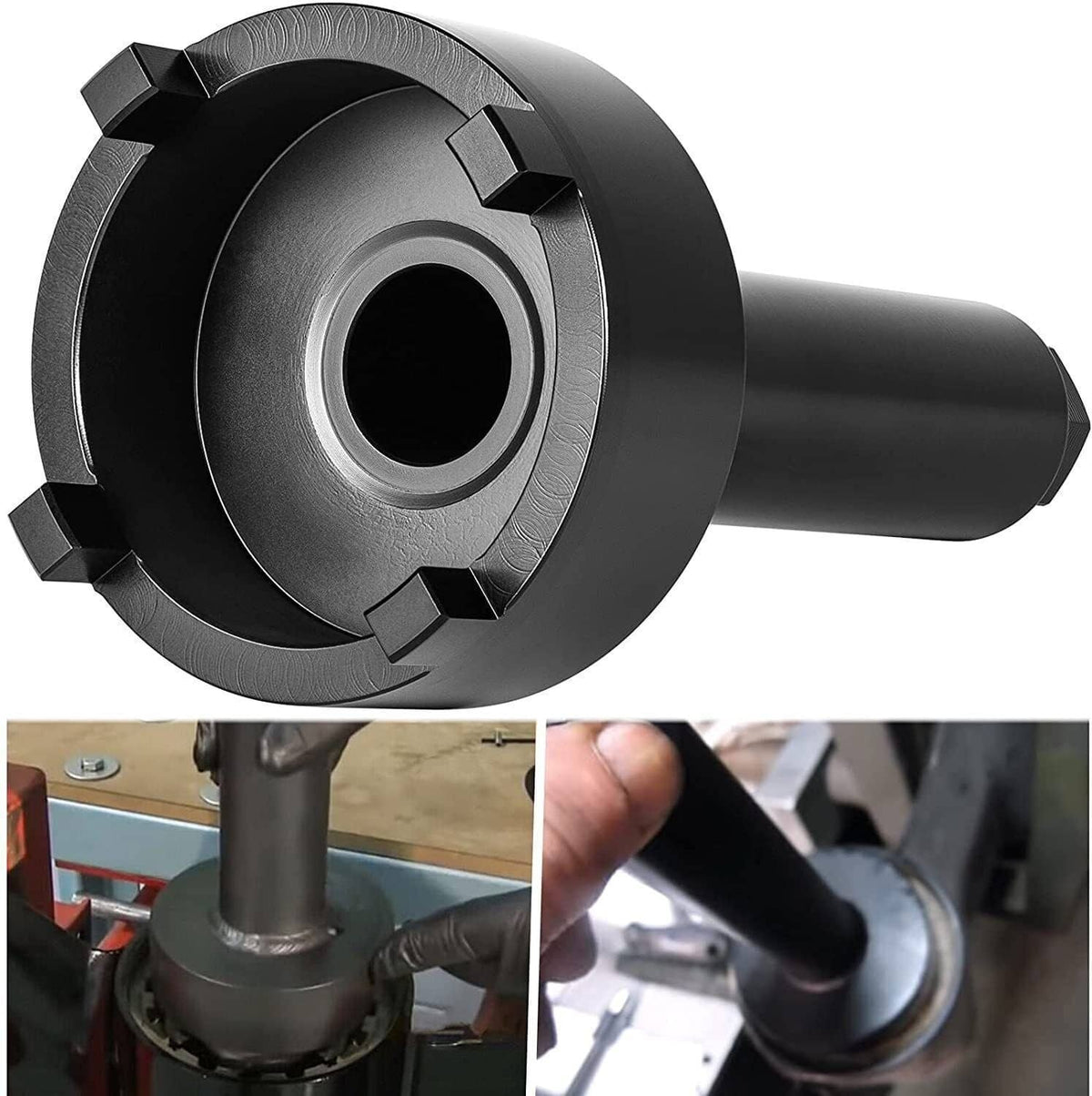 Bearing carrier retainer wrench with toothed ring head and dark handle