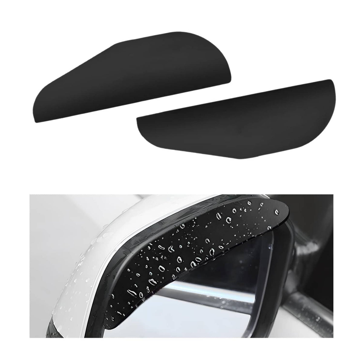 Set of two black mirror rain visor eyebrow pieces for car side mirrors.