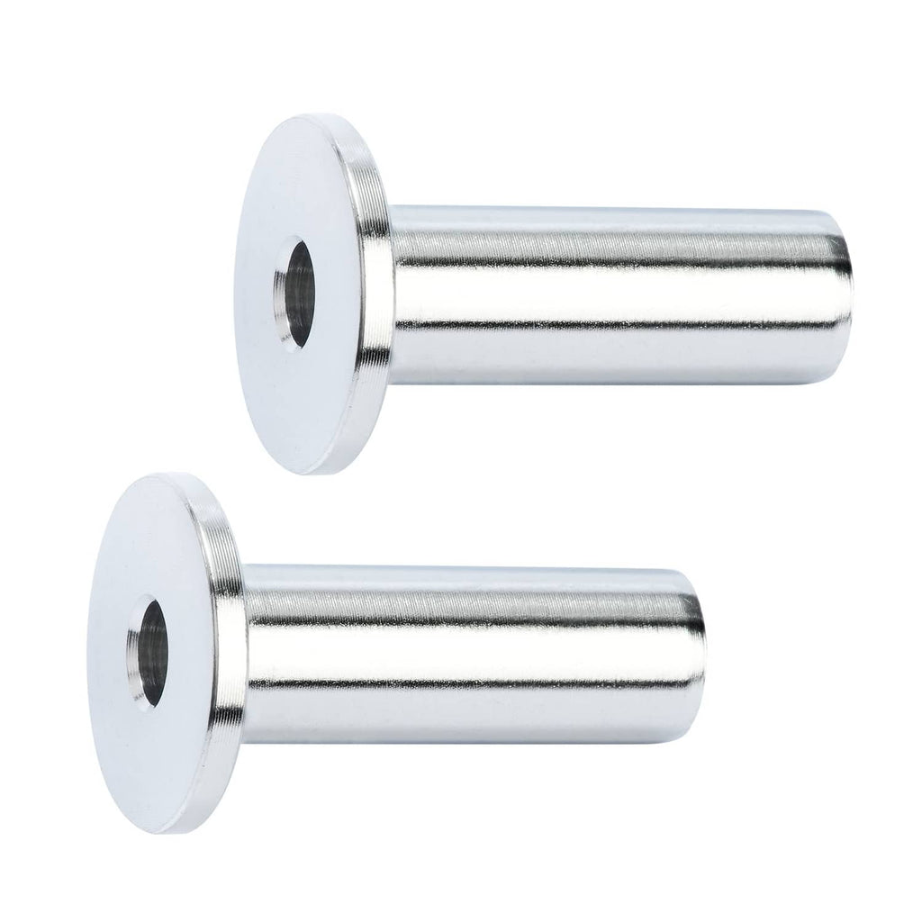 Two flanged T316 stainless steel protector sleeves for 1/8 in wire rope cable, side view