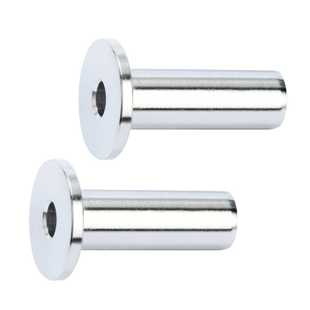 Two flanged T316 stainless steel protector sleeves for 1/8 in wire rope cable, side view