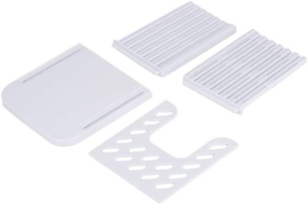 Set of white plastic bread slicing accessories and cut-insert pieces