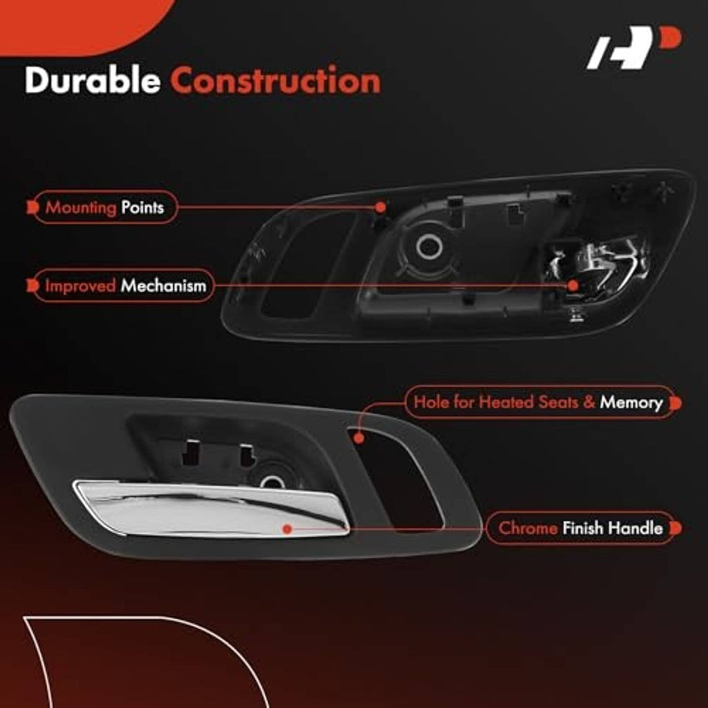 Front left interior door handle assembly with chrome handle and black trim