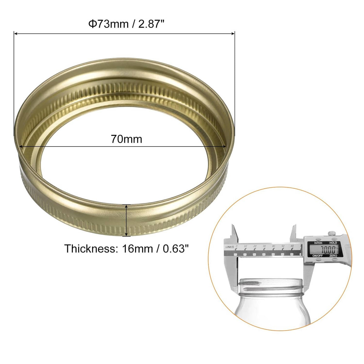 Gold mason jar canning ring, 70mm tinplate split metal band
