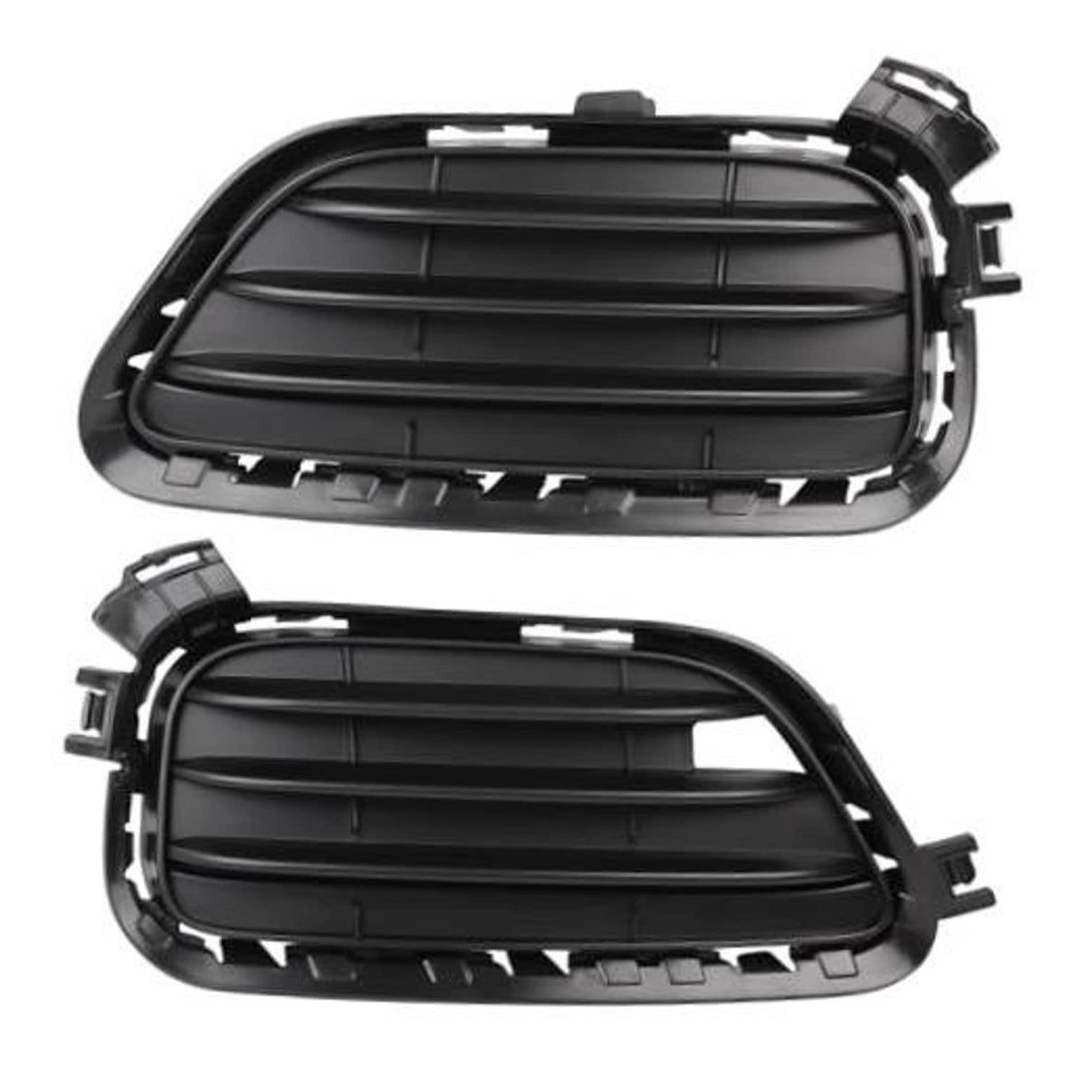 Pair of front bumper lower fog light grille inserts, black with horizontal slats