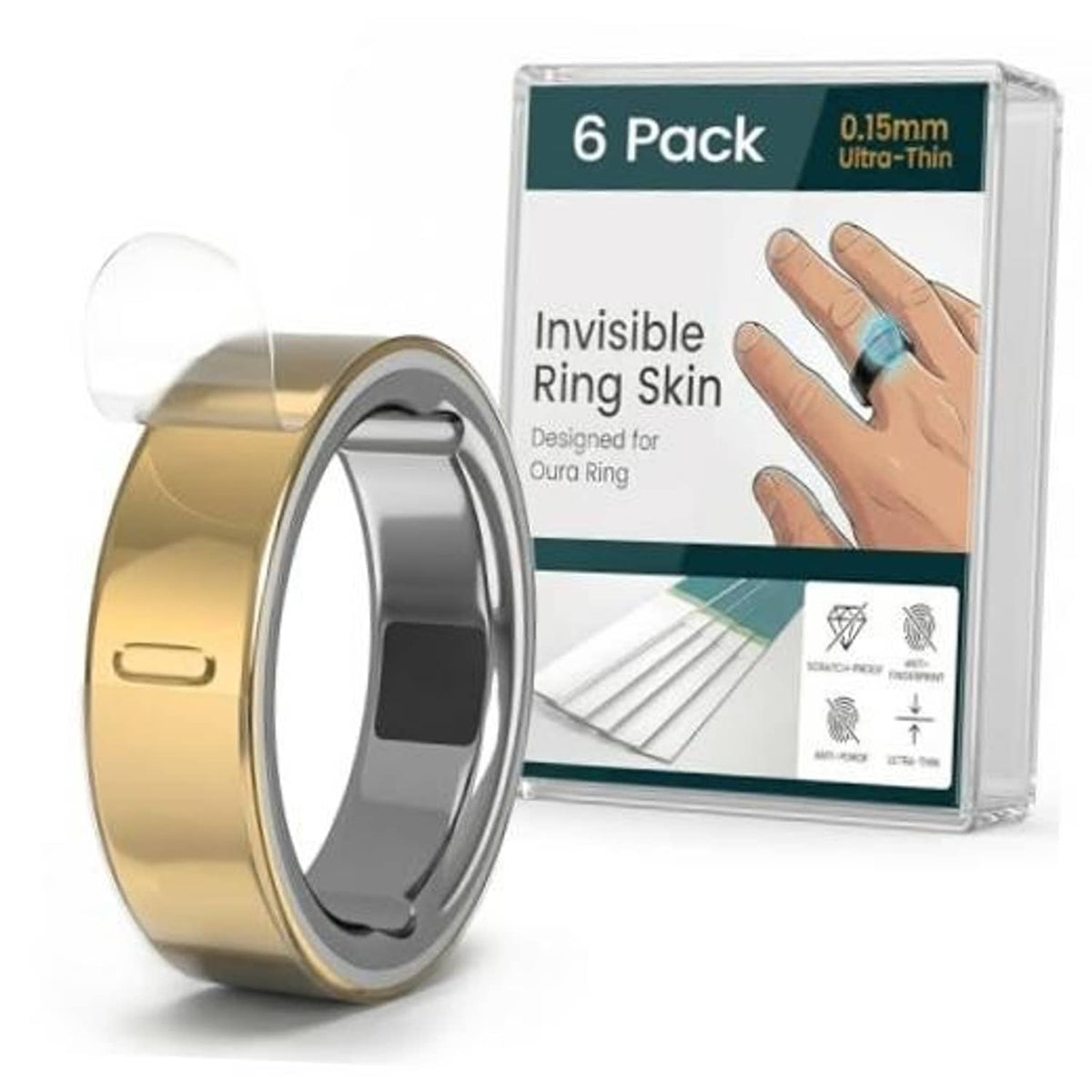 Clear ultra-thin ring skin protector, 6-pack with install film for Oura Ring