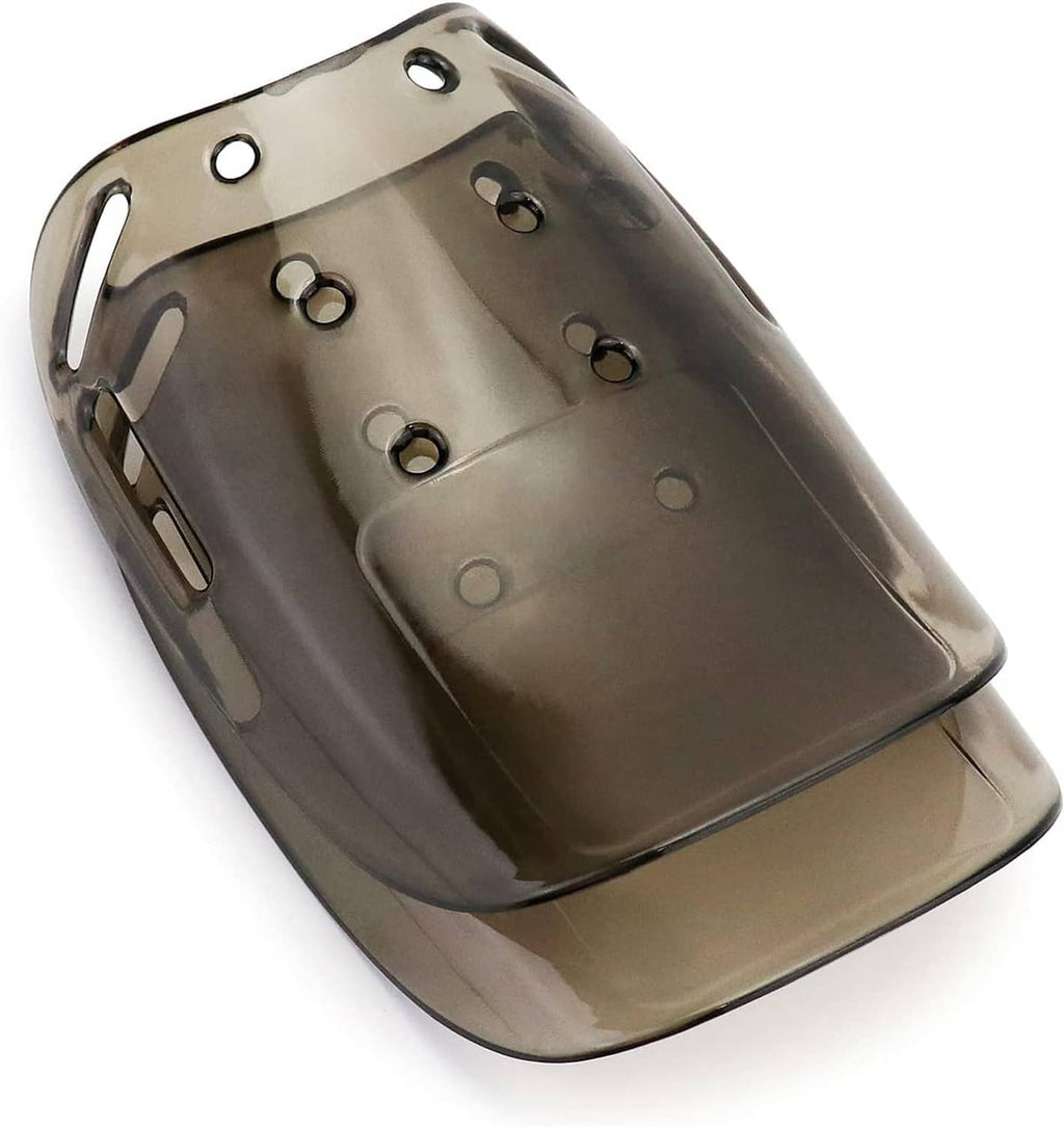 Metal metatarsal guard plate close-up with front loop and multiple mounting holes