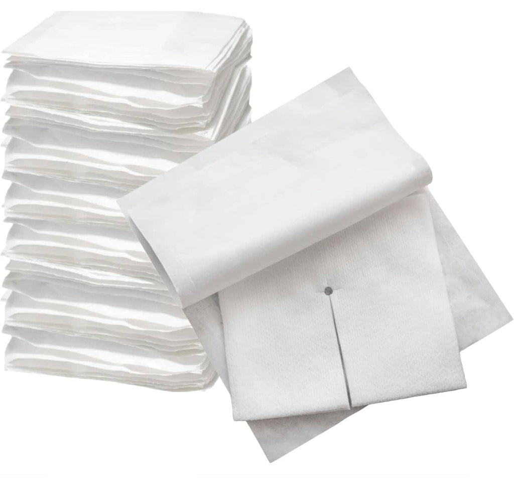 Sterile white split drain sponge gauze pads, layered stack with two front sheets