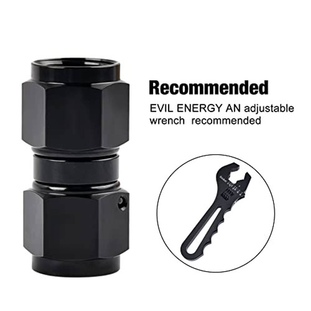 Black AN swivel coupler adapter with stacked hex sections and female threads