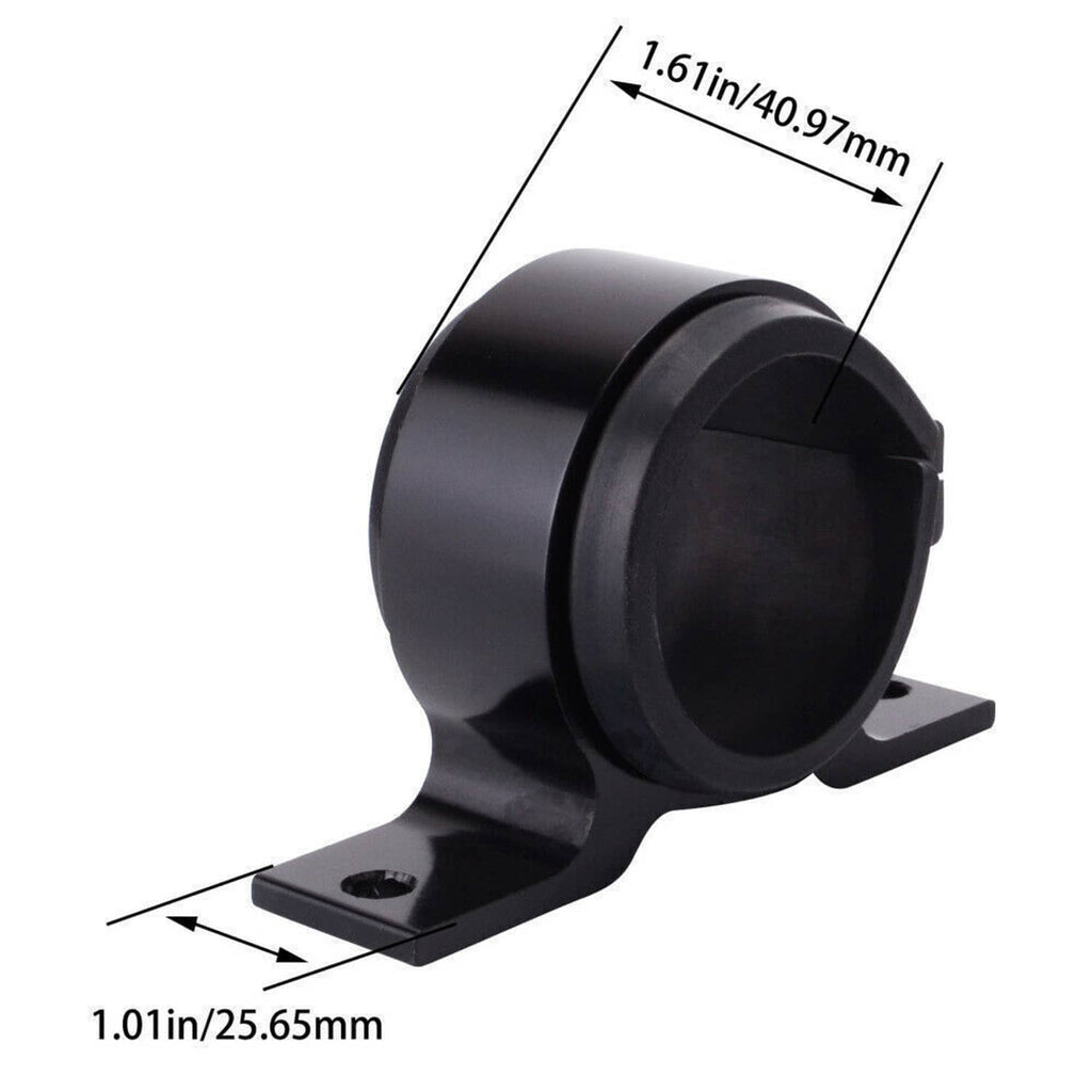 Black fuel pump bracket cradle with raised mounting foot and circular center opening