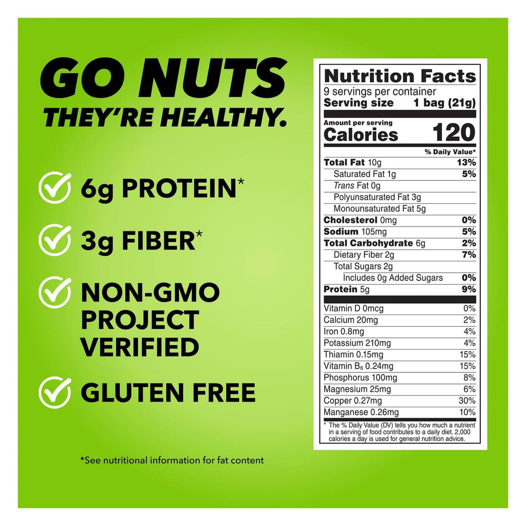 Wonderful Pistachios nutrition facts panel with serving size, 6g protein and 3g fiber