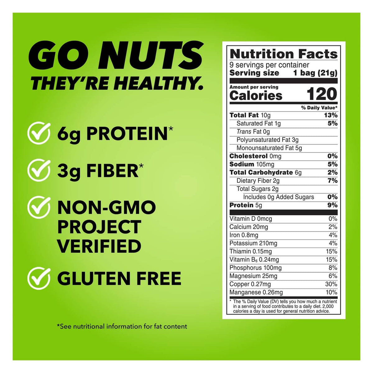 Wonderful Pistachios nutrition facts panel with serving size, 6g protein and 3g fiber