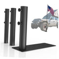 Black heavy-duty flag pole tire mount holder with two vertical tubes and square base