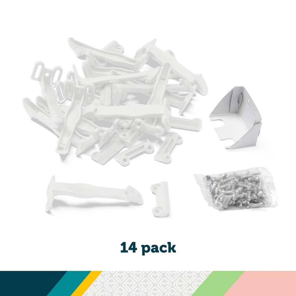 Babyproofing cabinet and drawer latch set with 14 white locks and screws