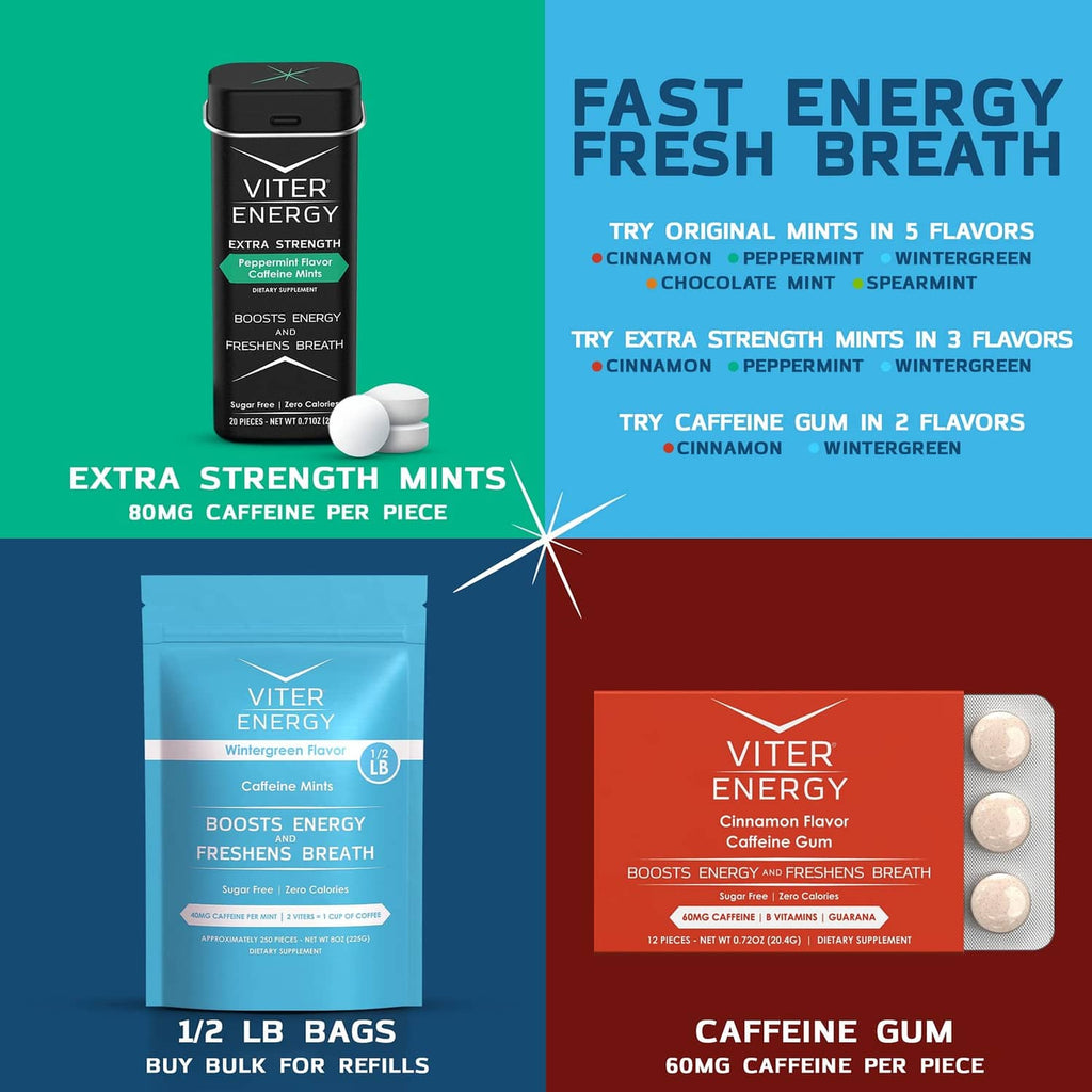 Viter Energy extra strength mints packaging with 80mg caffeine per piece