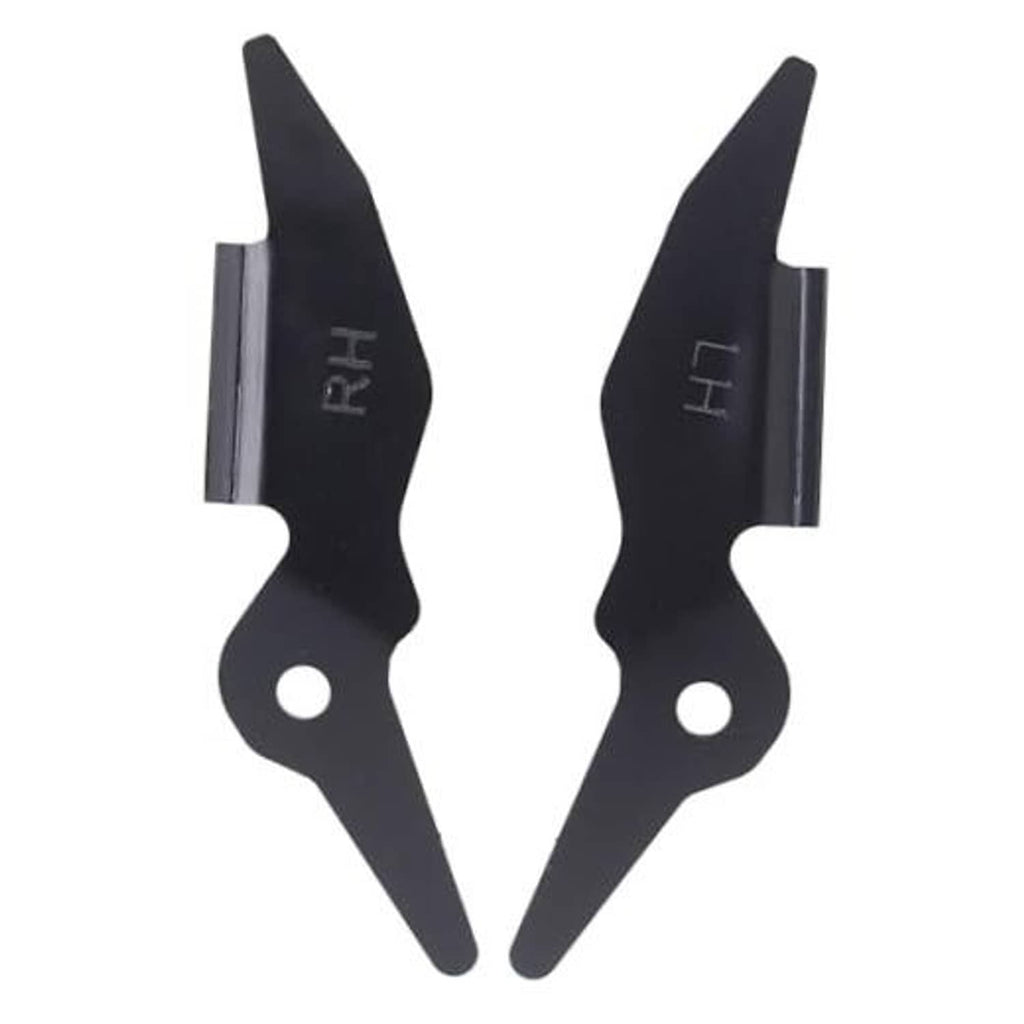Pair of black bumper bracket supports with LH and RH stamped markings