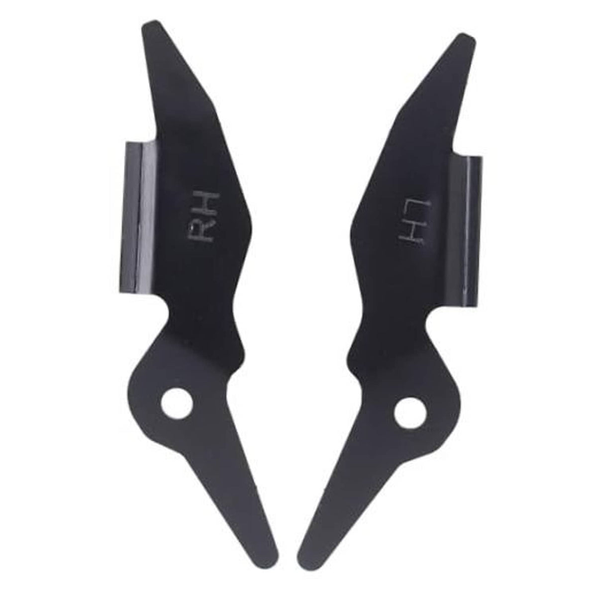 Pair of black bumper bracket supports with LH and RH stamped markings