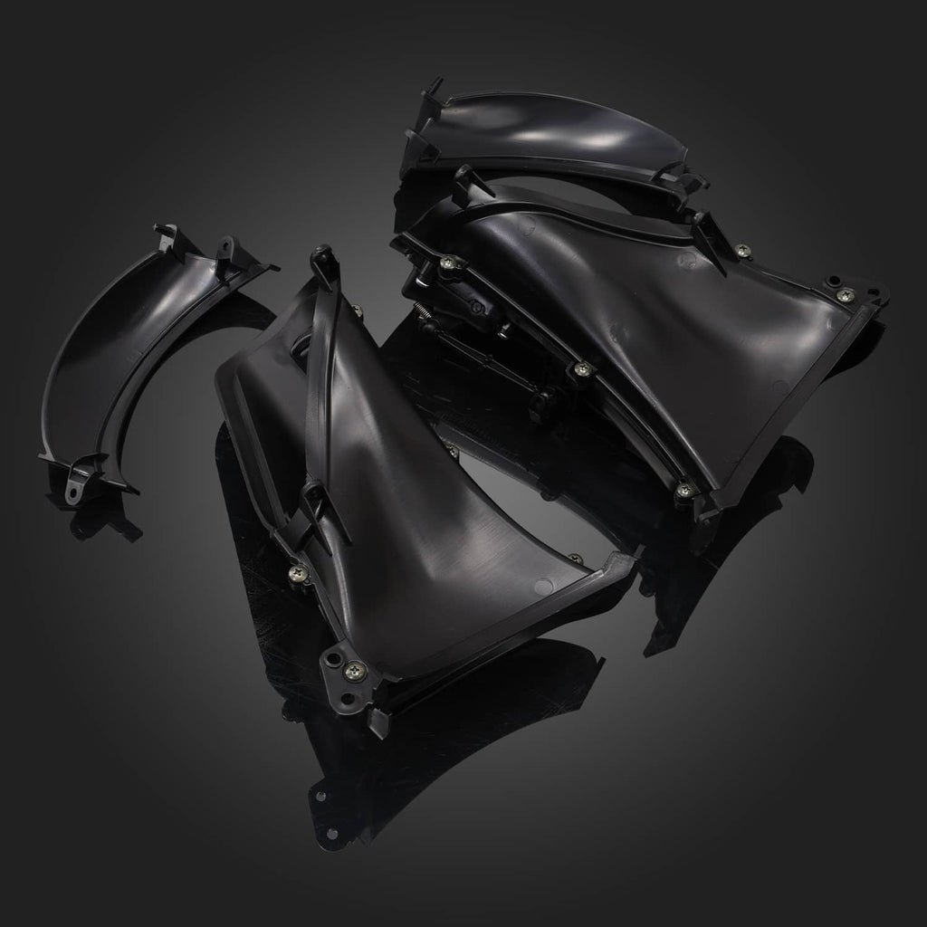 Black ABS air duct fairings, multiple curved panels with hardware and bracket mounts