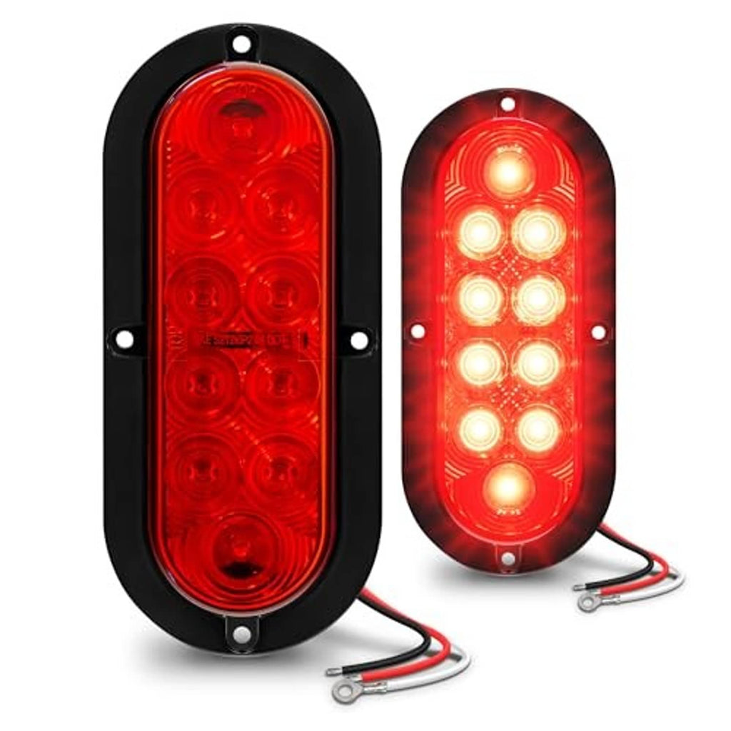 Oval red LED trailer tail light with illuminated LED array in black housing
