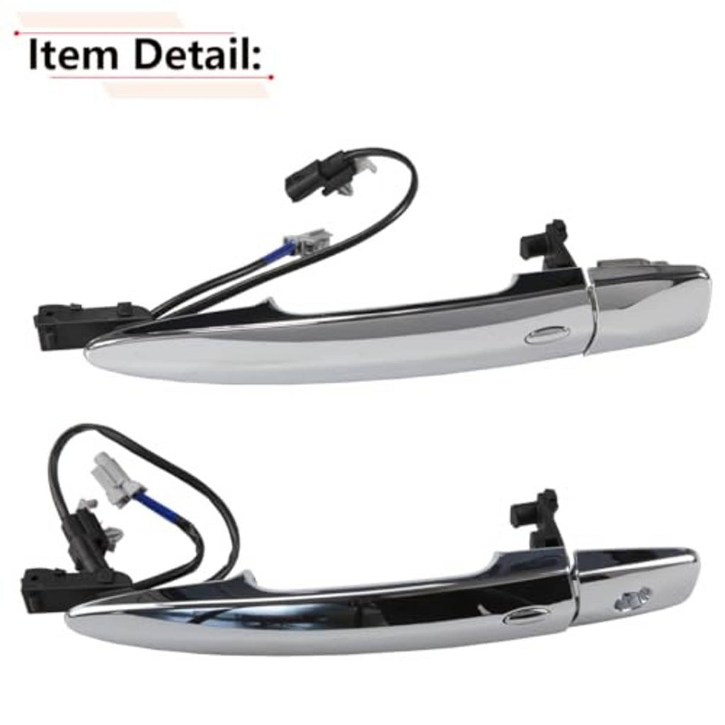 Chrome exterior door handle pair with wiring connectors and black mounting clips