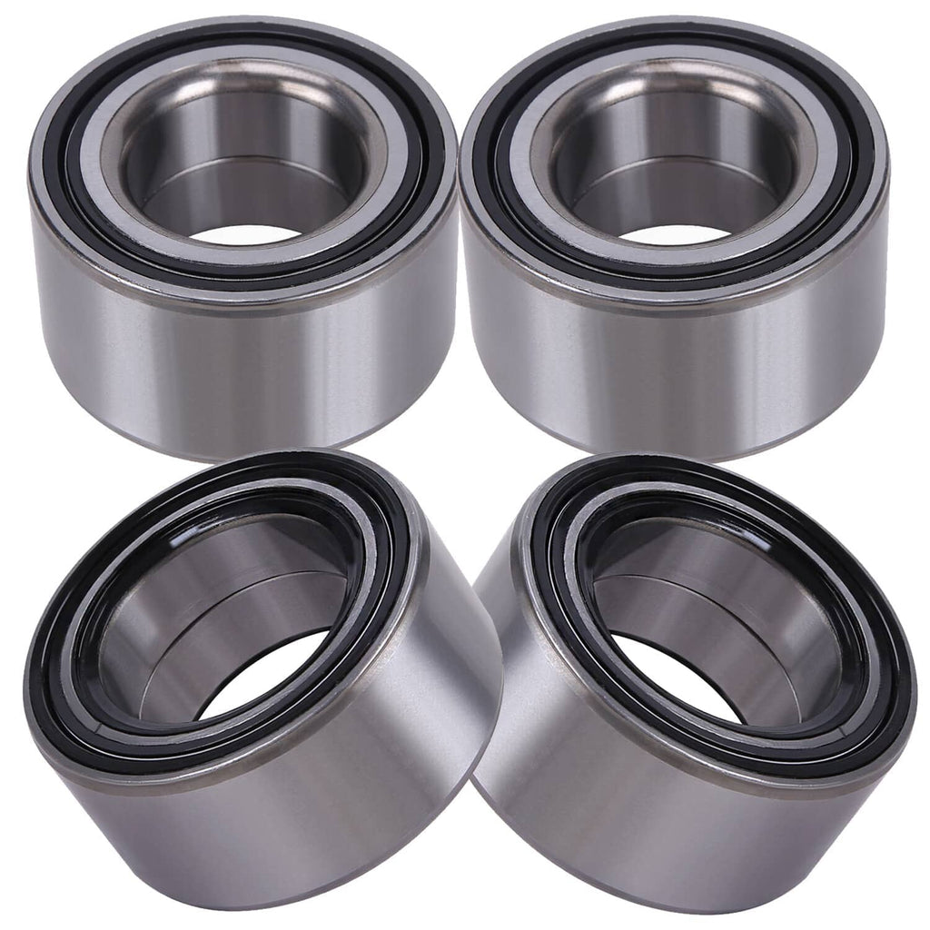 Four-pack wheel bearings with silver metal body and black outer seal ring