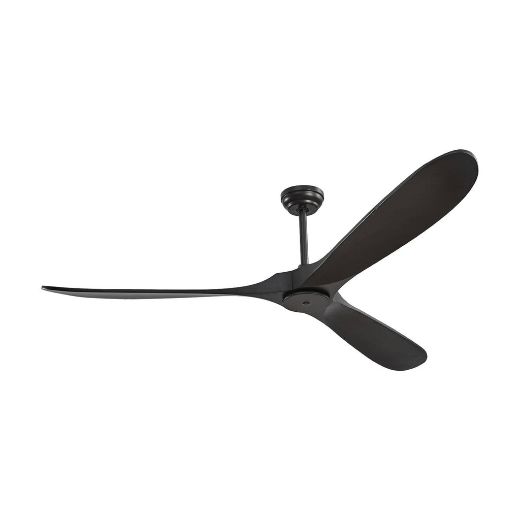 Black 3-blade ceiling fan angled profile with downrod and canopy
