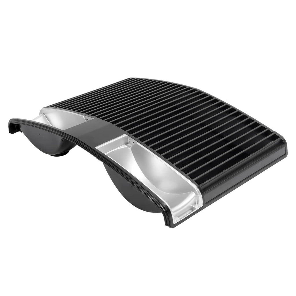 Tractor grille with black slats and silver rectangular side supports