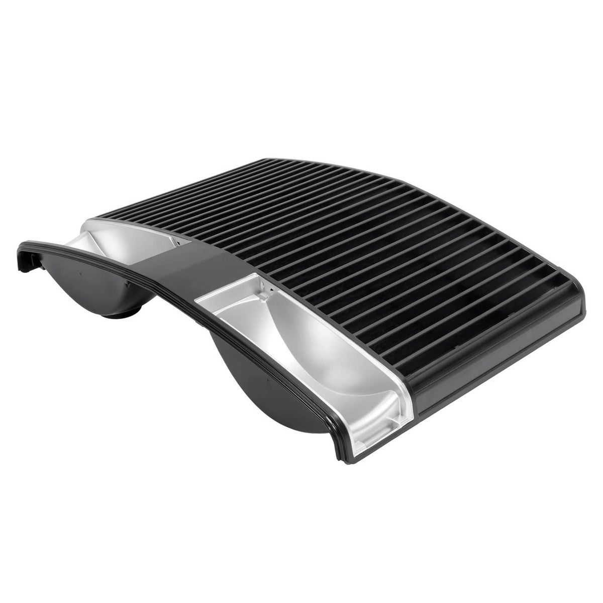 Tractor grille with black slats and silver rectangular side supports