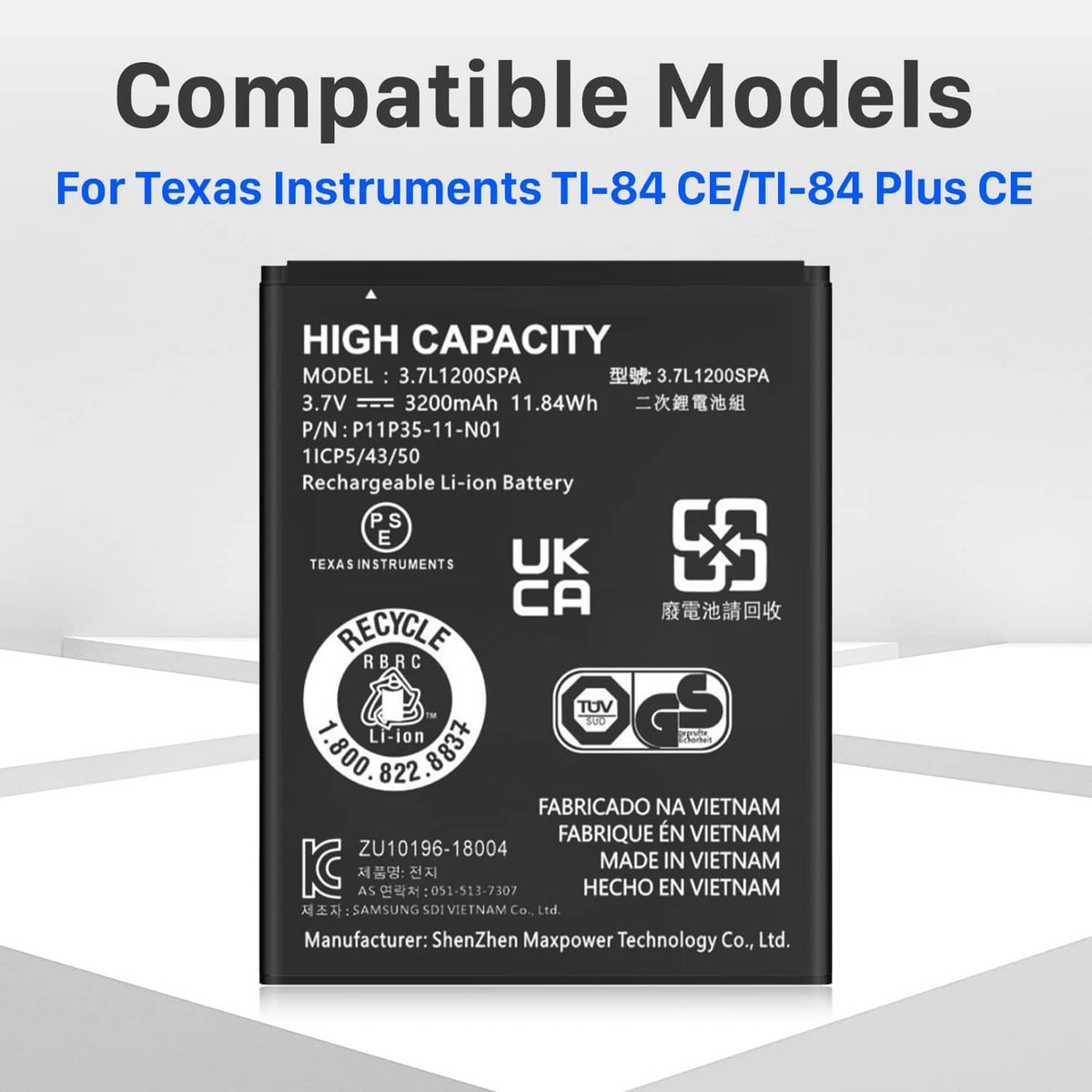 Black rechargeable Li-ion battery with high capacity specifications